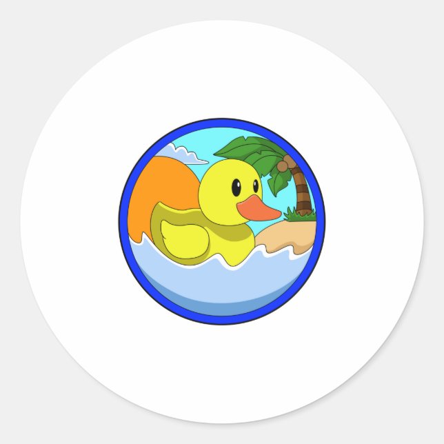 Duck on Beach with Palm trees.PNG Classic Round Sticker (Front)