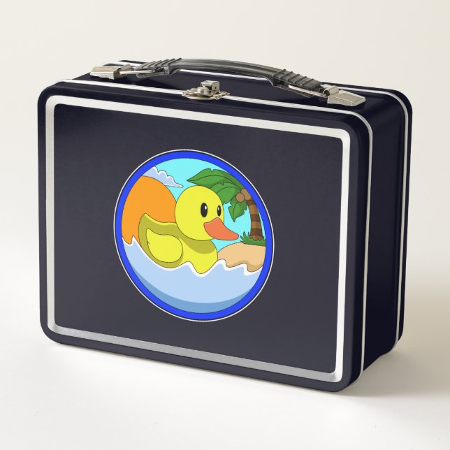Duck on Beach with Palm trees.PNG Metal Lunch Box (Front)