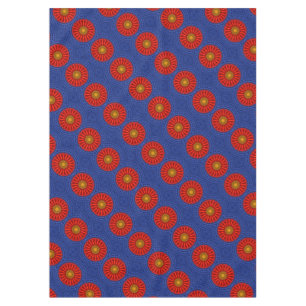 Duck on blue with red kaleidoscope tablecloth