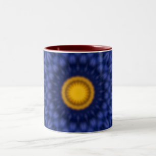 Duck on blue with yellow kaleidoscope Two-Tone coffee mug