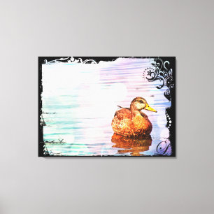 Duck On Pastel Waters Postcard Art Wrapped Canvas