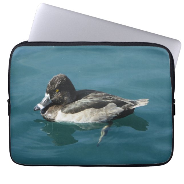 Duck on Water Black White Ring Neck Lake Animal Laptop Sleeve (Front)