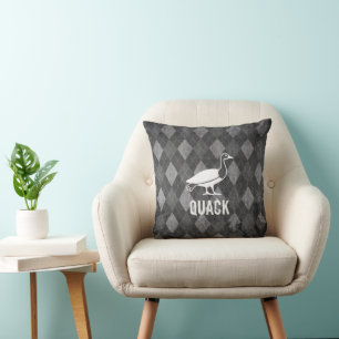 Duck Pictogram on Black Argyle Grunge Cushion
