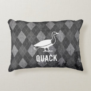 Duck Pictogram on Black Argyle Grunge Decorative Cushion