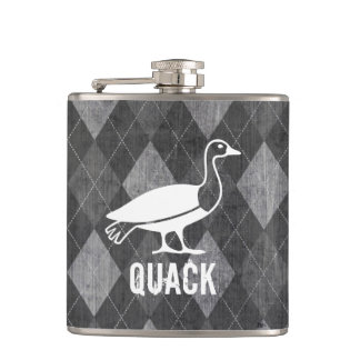 Duck Pictogram on Black Argyle Grunge Hip Flask