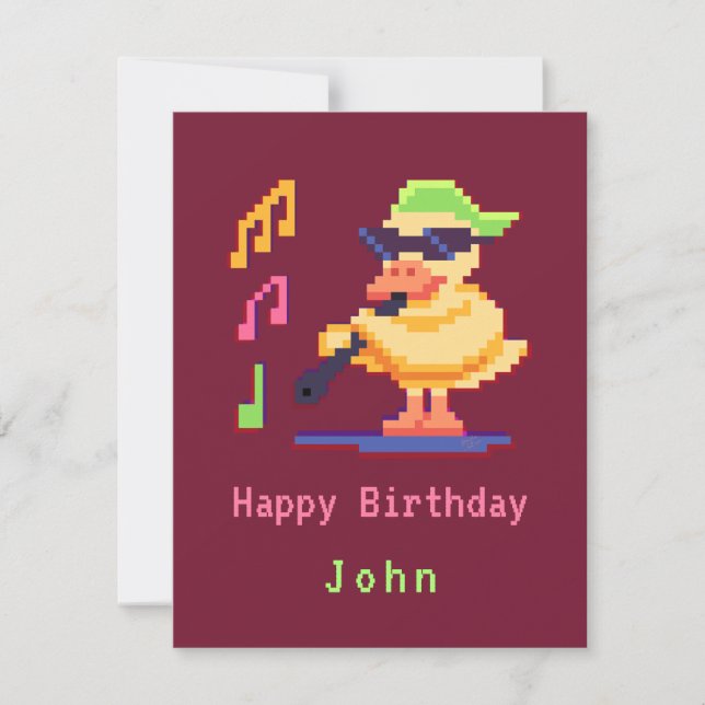 Duck Playing Music Pixel Art Flat Card (Front)