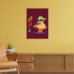 Duck Playing Music Pixel Art Poster