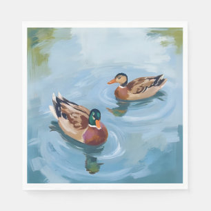 Duck Pond Watercolor Painting Napkin