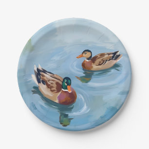 Duck Pond Watercolor Painting Paper Plate
