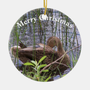 Duck Preening in the Reeds Ceramic Tree Decoration