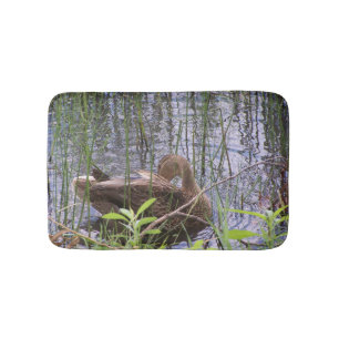 Duck preening itself among the reeds Bath Mat