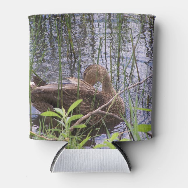  Duck  preening itself among the reeds Can Cooler (Front)