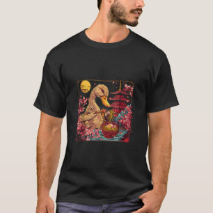 Duck Ramen Kawaii Pagoda Tower Sakura Flowers Moon T-Shirt
