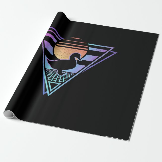 Duck Retro 80s EDM Synthwave Gift T-Shirt Wrapping Paper (Unrolled)