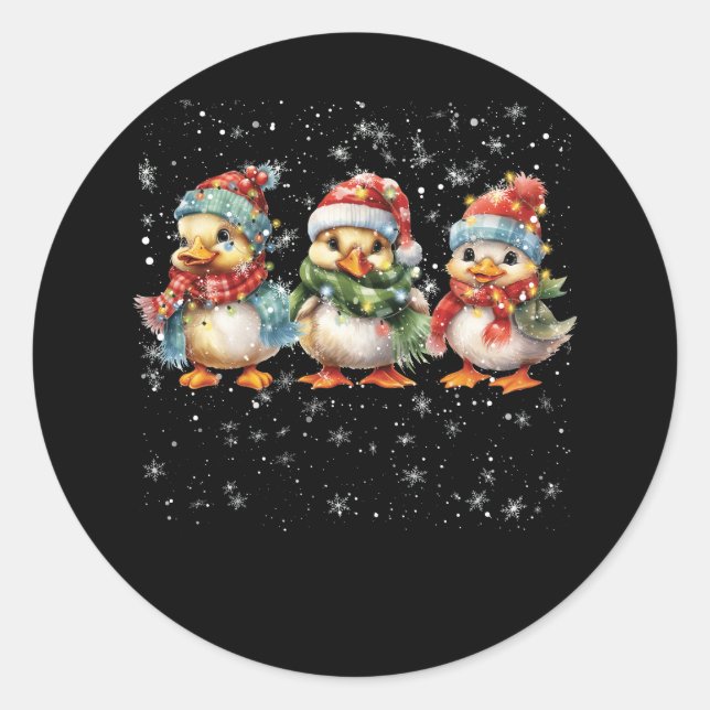 Duck Santa Hat Christmas Lights Silly Goose Merry  Classic Round Sticker (Front)