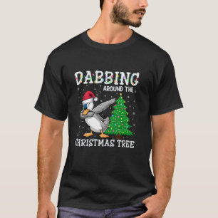Duck Santa Hat Dabbing Around the Christmas Tree T T-Shirt