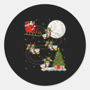 Duck Santa Sleigh Flying Funny Magical Christmas P Classic Round Sticker