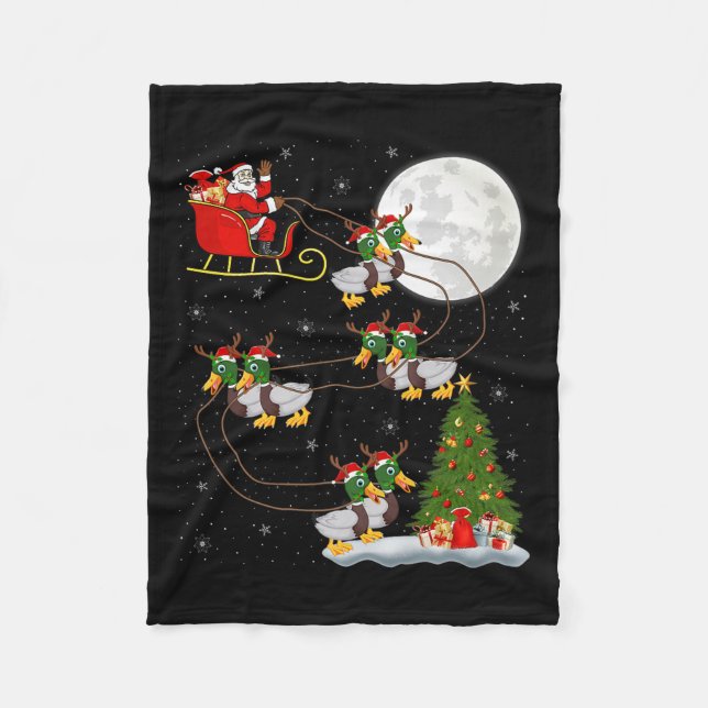 Duck Santa Sleigh Flying Funny Magical Christmas P Fleece Blanket (Front)