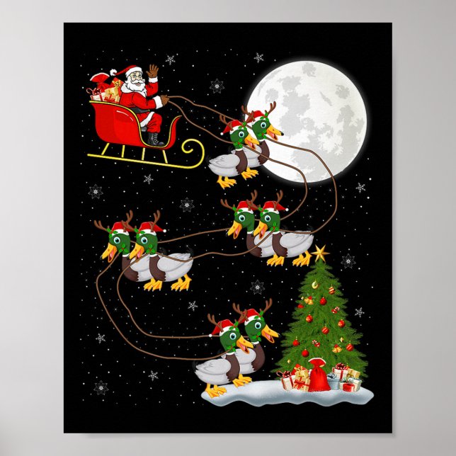Duck Santa Sleigh Flying Funny Magical Christmas P Poster (Front)