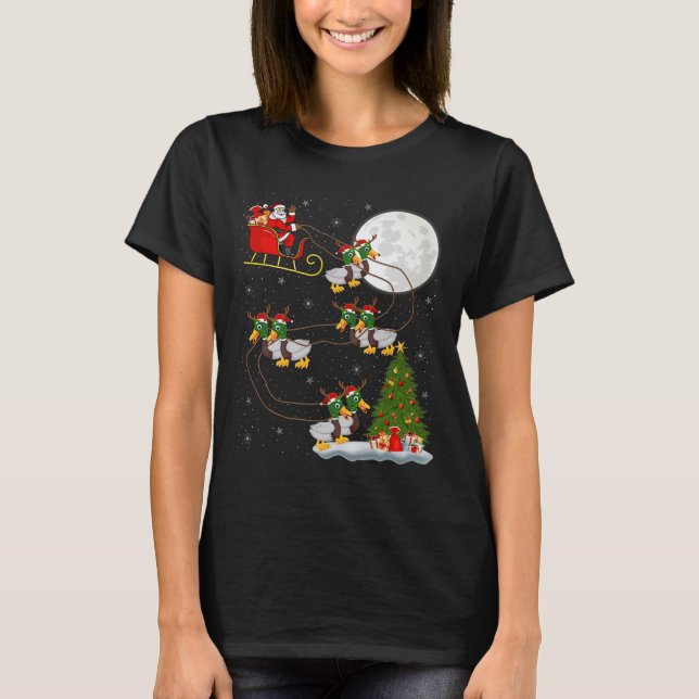 Duck Santa Sleigh Flying Funny Magical Christmas P T-Shirt (Front)