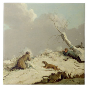 Duck Shooting in Winter (oil on canvas) Tile
