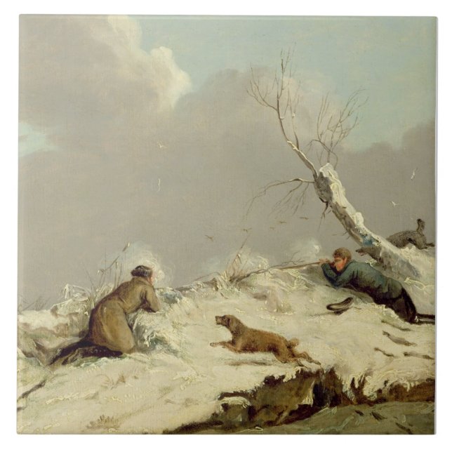 Duck Shooting in Winter (oil on canvas) Tile (Front)
