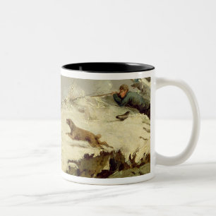 Duck Shooting in Winter (oil on canvas) Two-Tone Coffee Mug