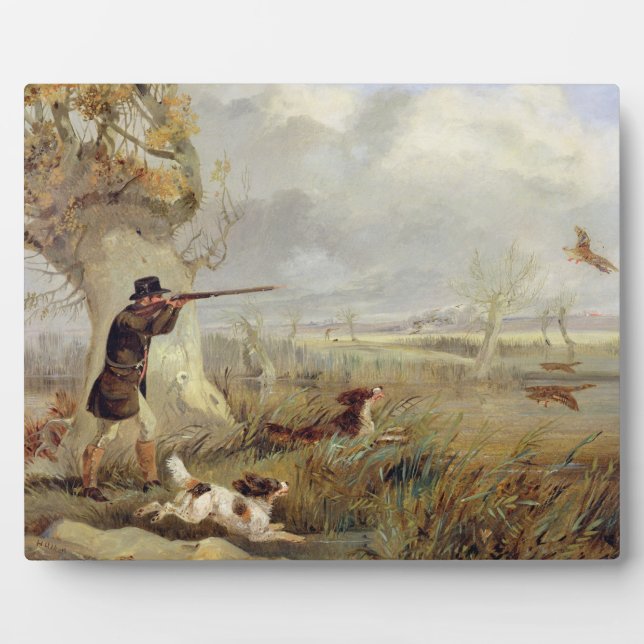 Duck Shooting (oil on canvas) Plaque (Front)