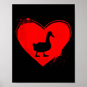 Duck Silhouette Heart Shape Valentine Duck Lovers Poster