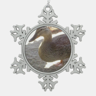 Duck Snowflake Pewter Christmas Ornament
