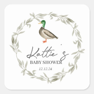 Duck sticker, mallard sicker, duck baby shower squ square sticker