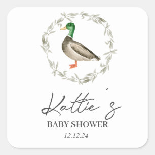 Duck sticker, mallard sicker, duck baby shower square sticker