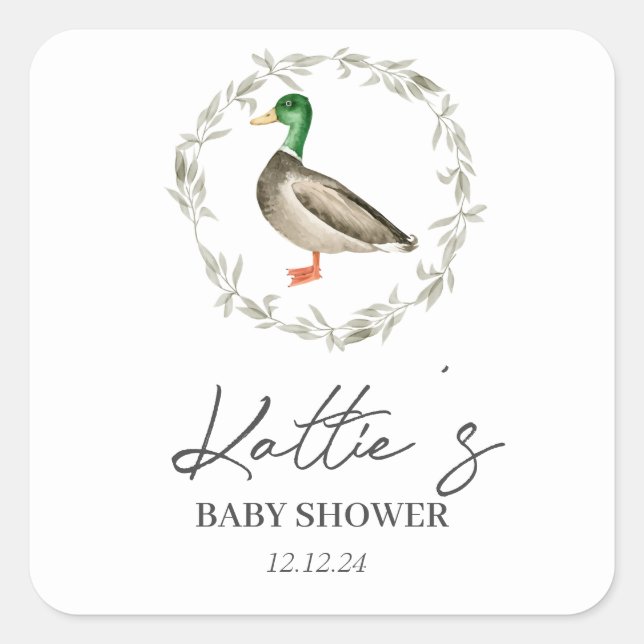 Duck sticker, mallard sicker, duck baby shower square sticker (Front)