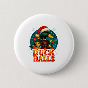 Duck The Halls Funny Christmas Lights Hunting Seas 6 Cm Round Badge