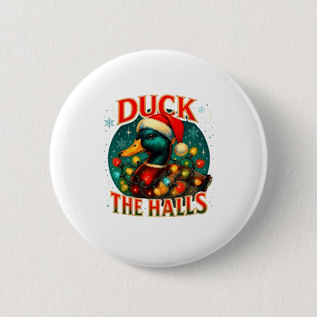 Duck The Halls Funny Christmas Lights Hunting Seas 6 Cm Round Badge (Front)