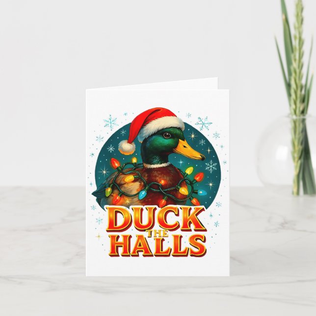 Duck The Halls Funny Christmas Lights Hunting Seas Card (Front)