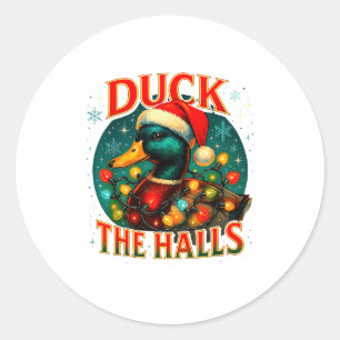 Duck The Halls Funny Christmas Lights Hunting Seas Classic Round Sticker