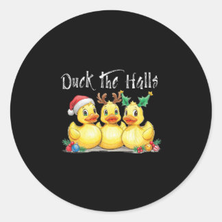 Duck The Halls Santa Hat Reindeer Ears Holly Chris Classic Round Sticker