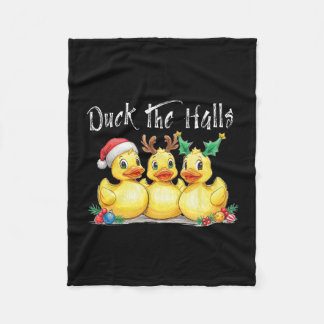 Duck The Halls Santa Hat Reindeer Ears Holly Chris Fleece Blanket