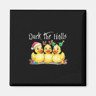 Duck The Halls Santa Hat Reindeer Ears Holly Chris Magnet