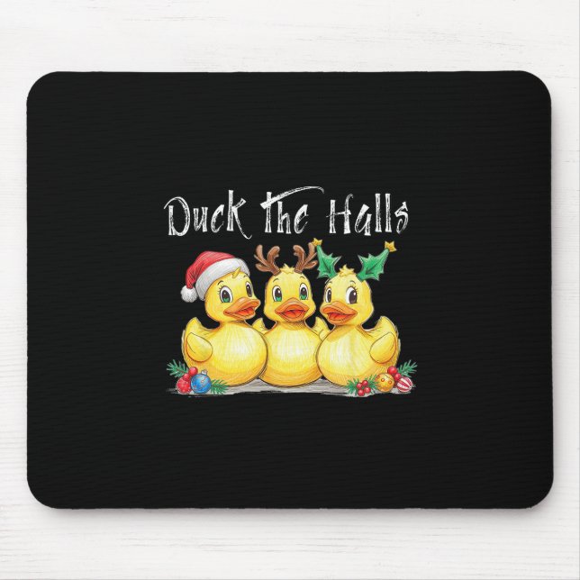 Duck The Halls Santa Hat Reindeer Ears Holly Chris Mouse Mat (Front)