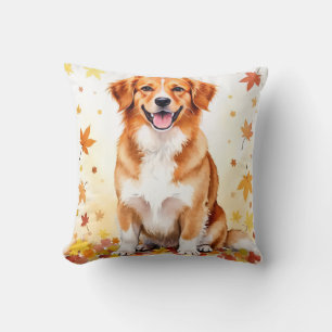 Duck Tolling Retriever Watercolor Autumn Leaf Art Cushion