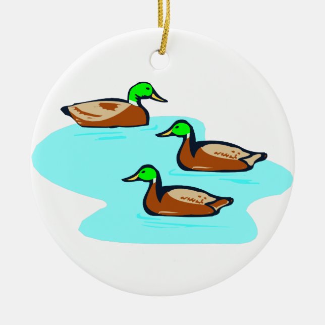 DUCK TRIO ON POND ROUND ORNAMENT (Front)