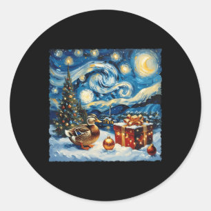 Duck Van Gogh Style Starry Night Christmas Winter Classic Round Sticker