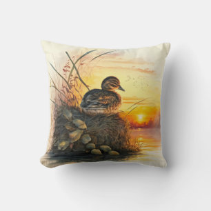 Duck Watching The Sunset Cushion