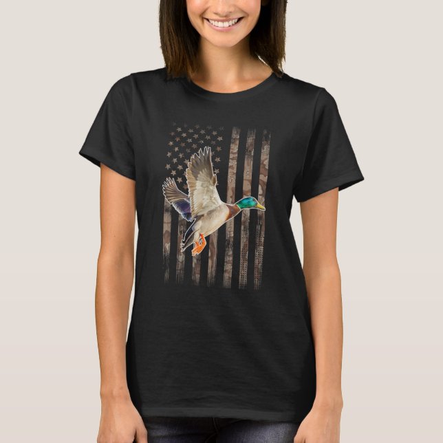 Duck Waterfowl Duckaholic Hunter Camouflage US Ame T-Shirt (Front)