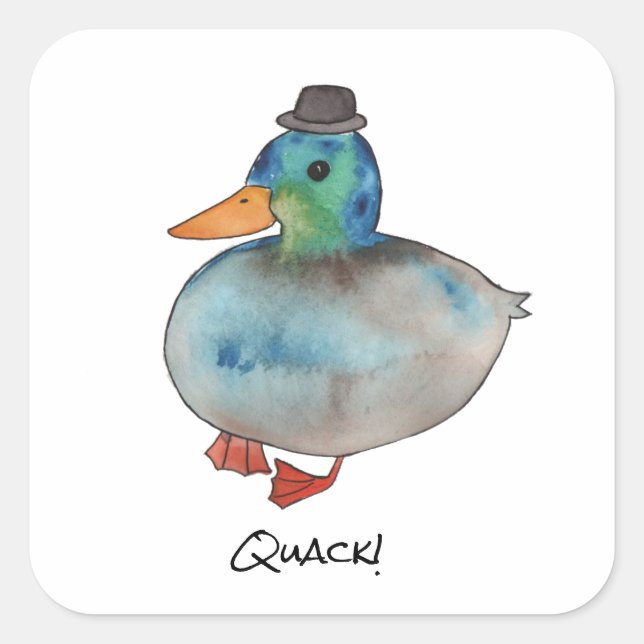 Duck wearing hat square sticker (Front)