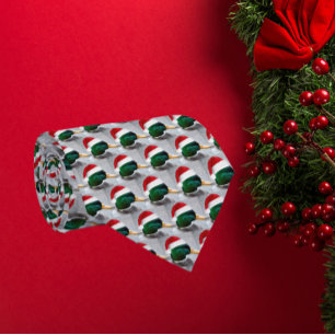 Duck Wearing Red Santa Hat Pattern Holiday Tie