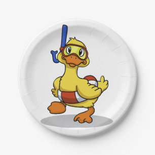 Duck wearing snorkelling mask choose back colour paper plate