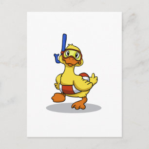 Duck wearing snorkelling mask   choose back colour postcard
